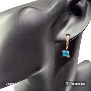 Blue Zircon Crystals Earrings March Birthstone Faux Aquamarime Earrings NWT